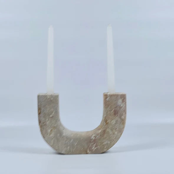 Double Headed Travertine Candle Stand