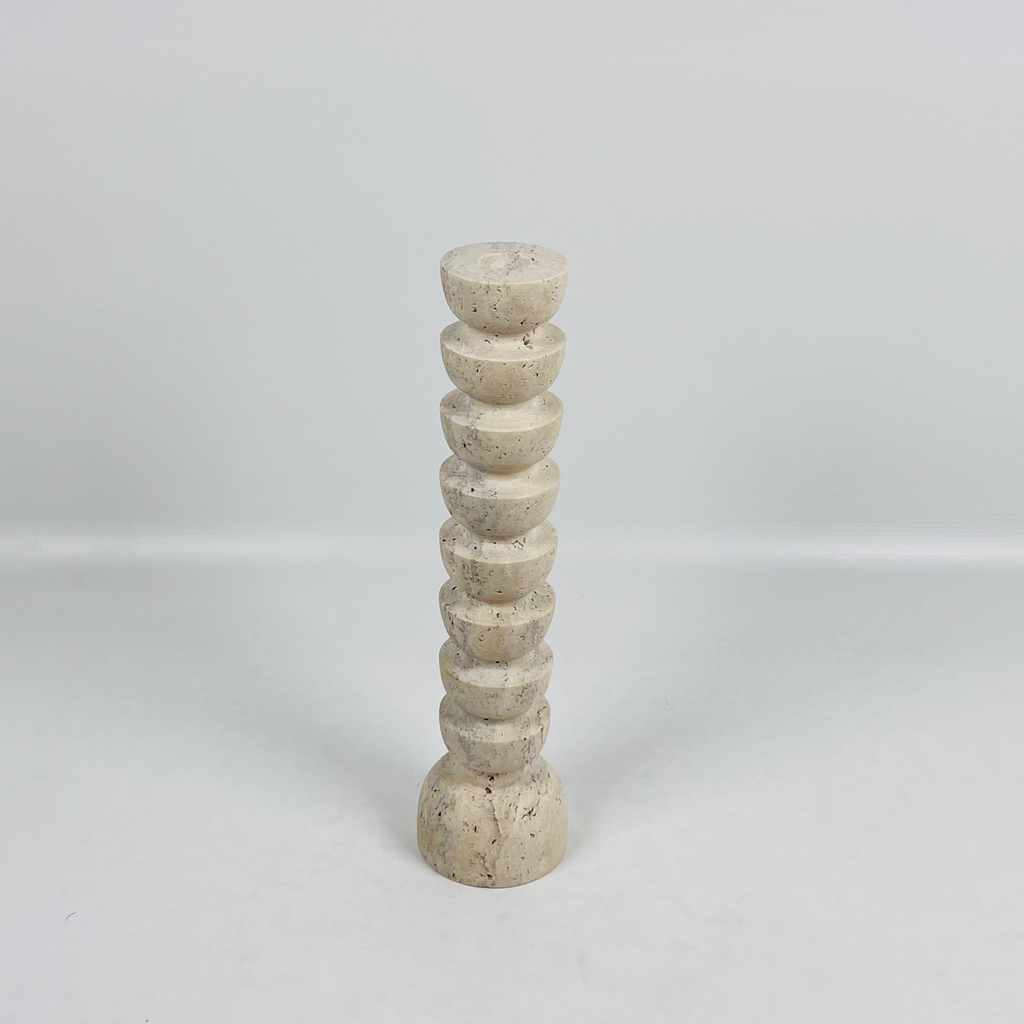 Upside Down Stacked Dome Travertine Candle Stand