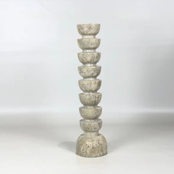 Upside Down Stacked Dome Travertine Candle Stand