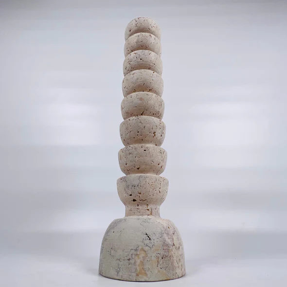 Upside Down Stacked Dome Travertine Candle Stand