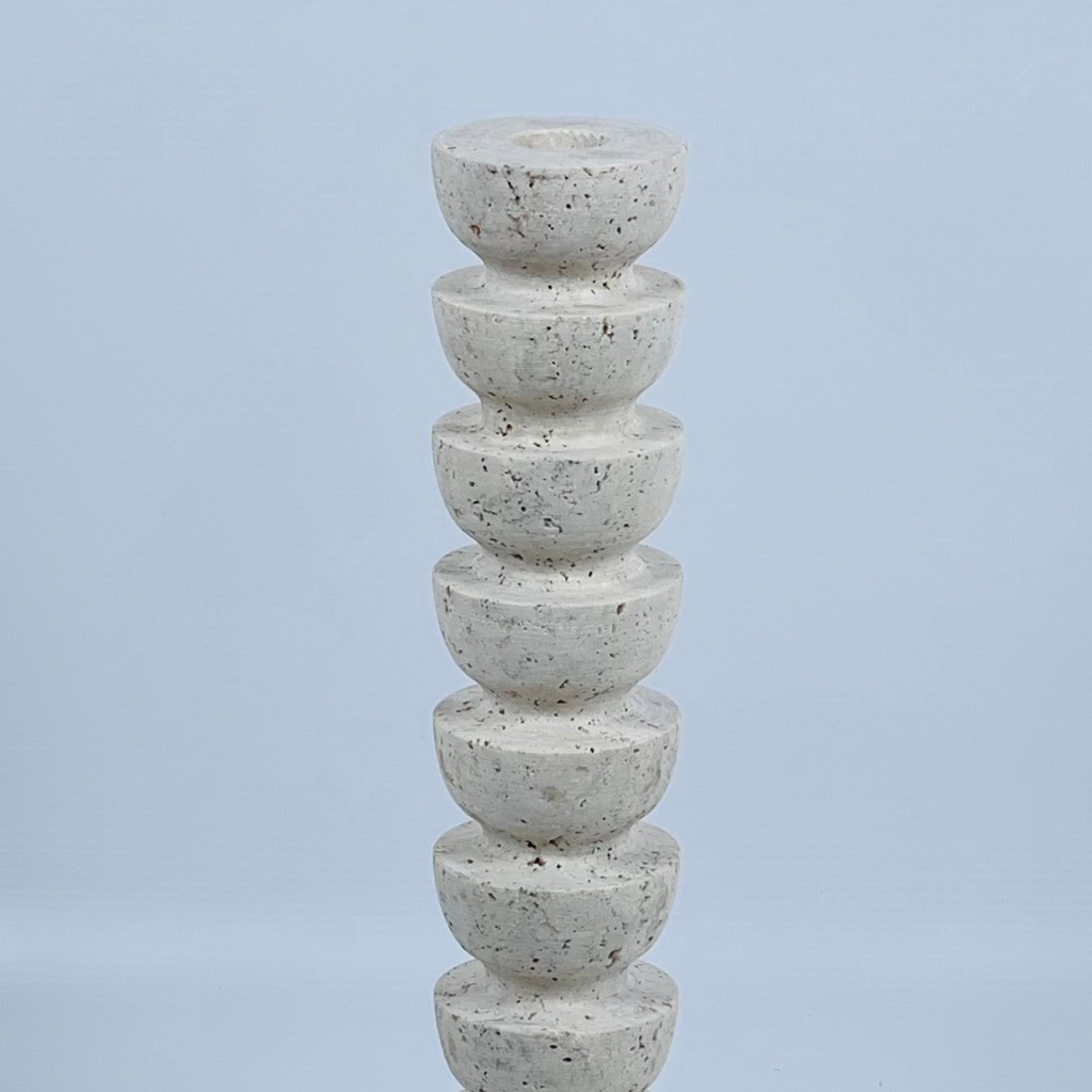 Upside Down Stacked Dome Travertine Candle Stand