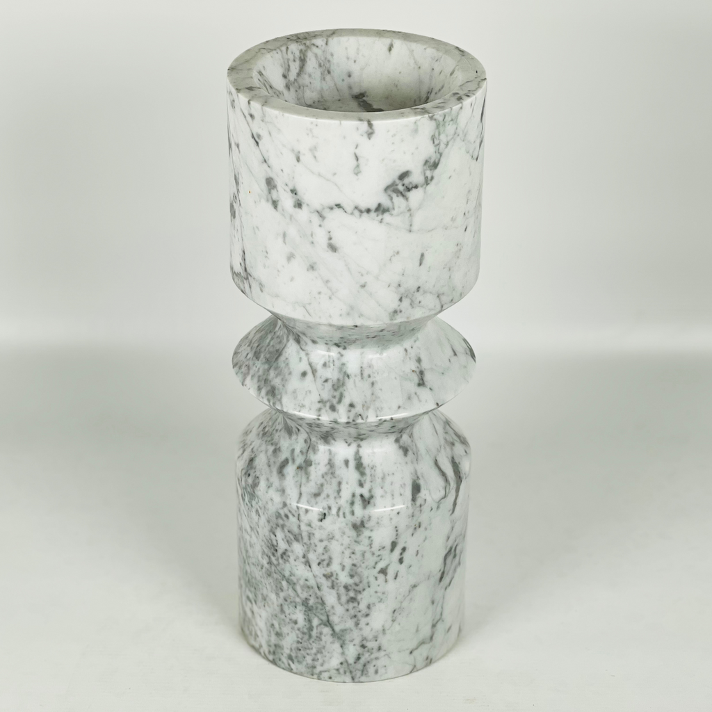 Bulged Grey Streaked Marble Candle Stand