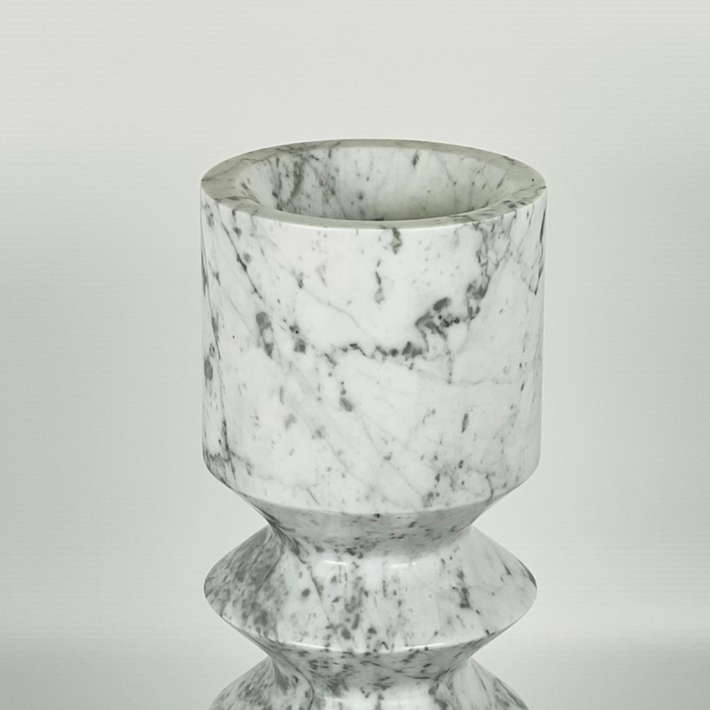 Bulged Grey Streaked Marble Candle Stand