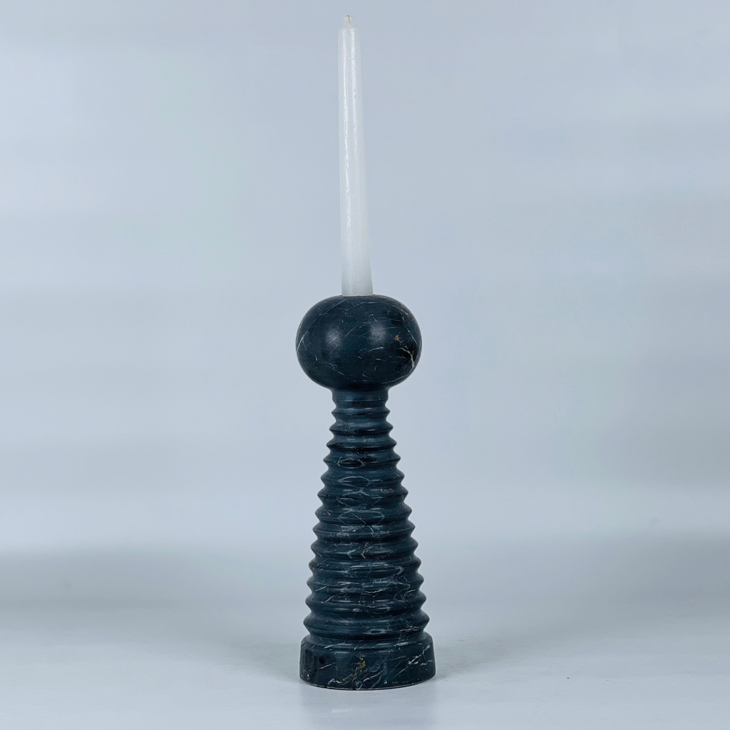 Bobbled Screw Black Marble Candle Stand