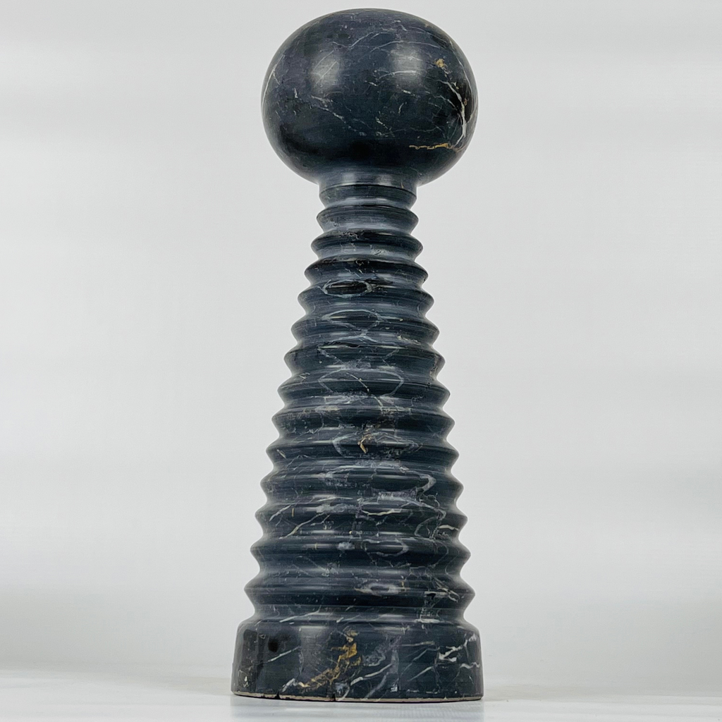 Bobbled Screw Black Marble Candle Stand