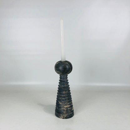 Striated Bobble Candle Stand - Black