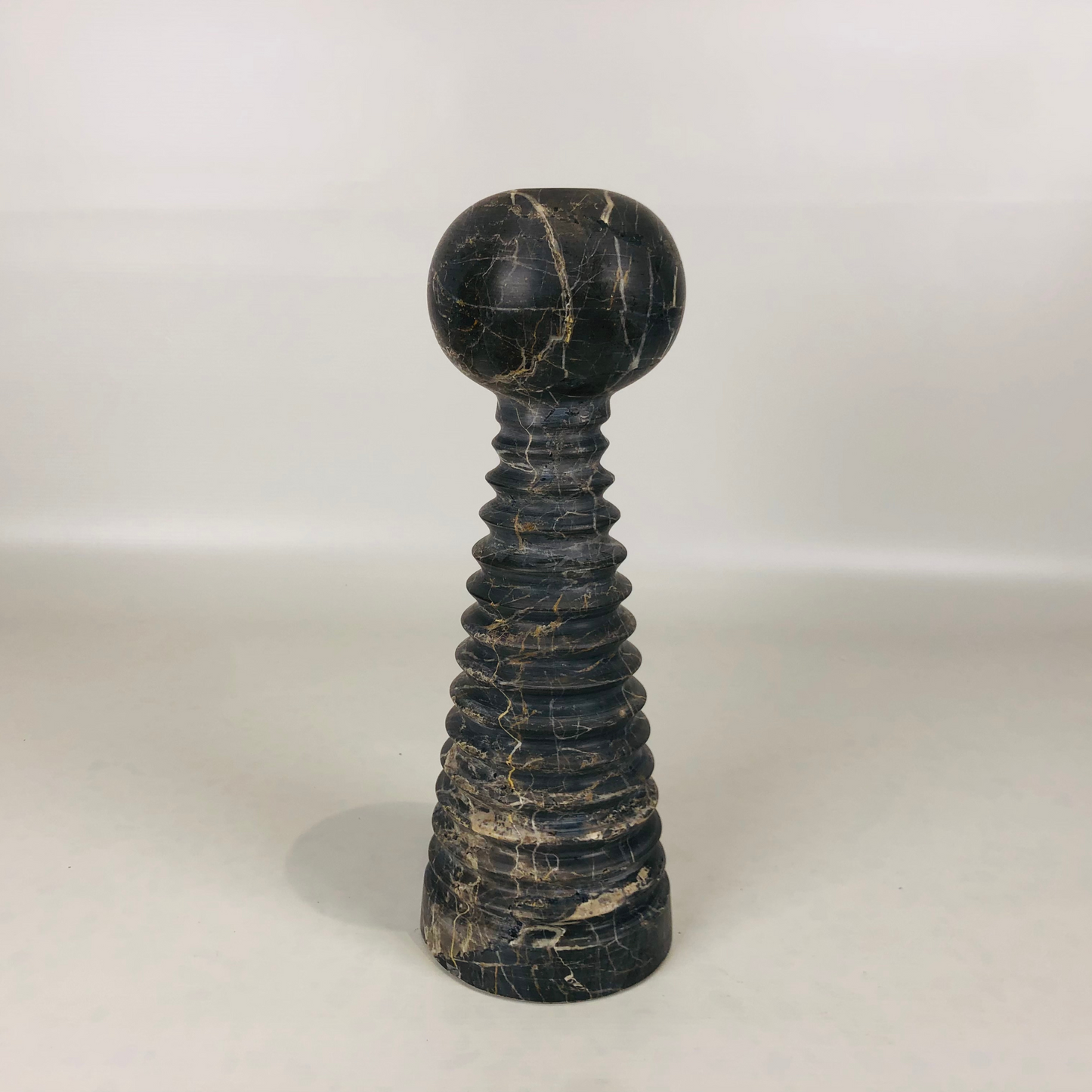 Striated Bobble Candle Stand - Black