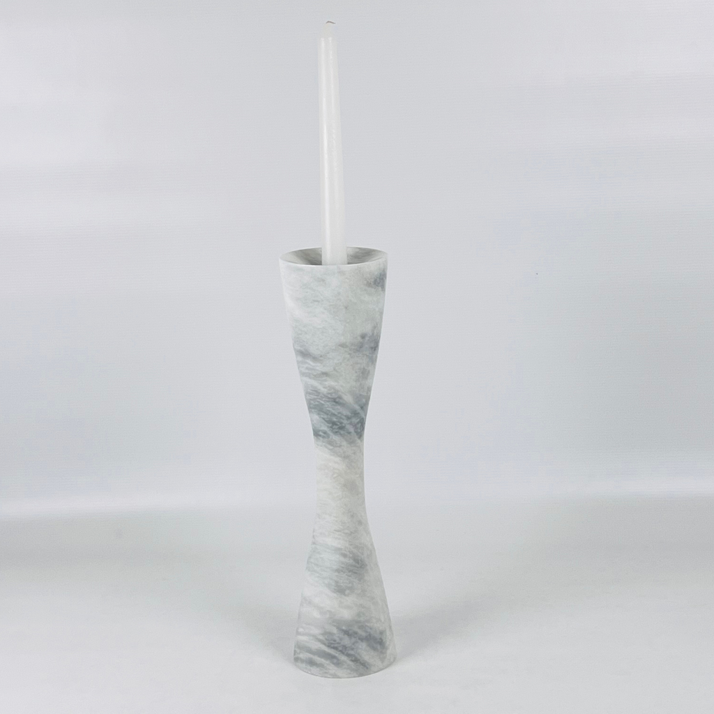 Hourglass Grey Blotched Marble Candle Stand (Large)