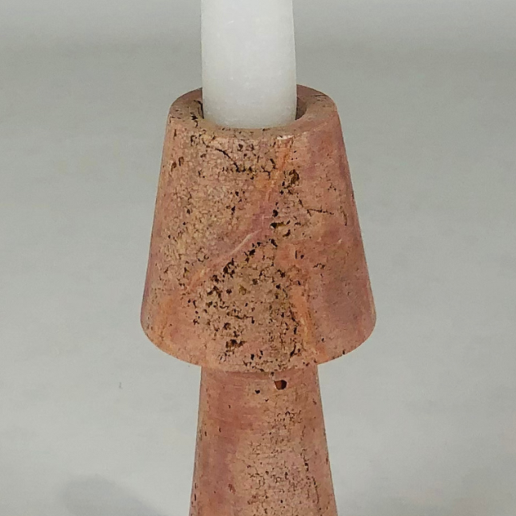 Cone Head Red Travertine Marble candle Stand