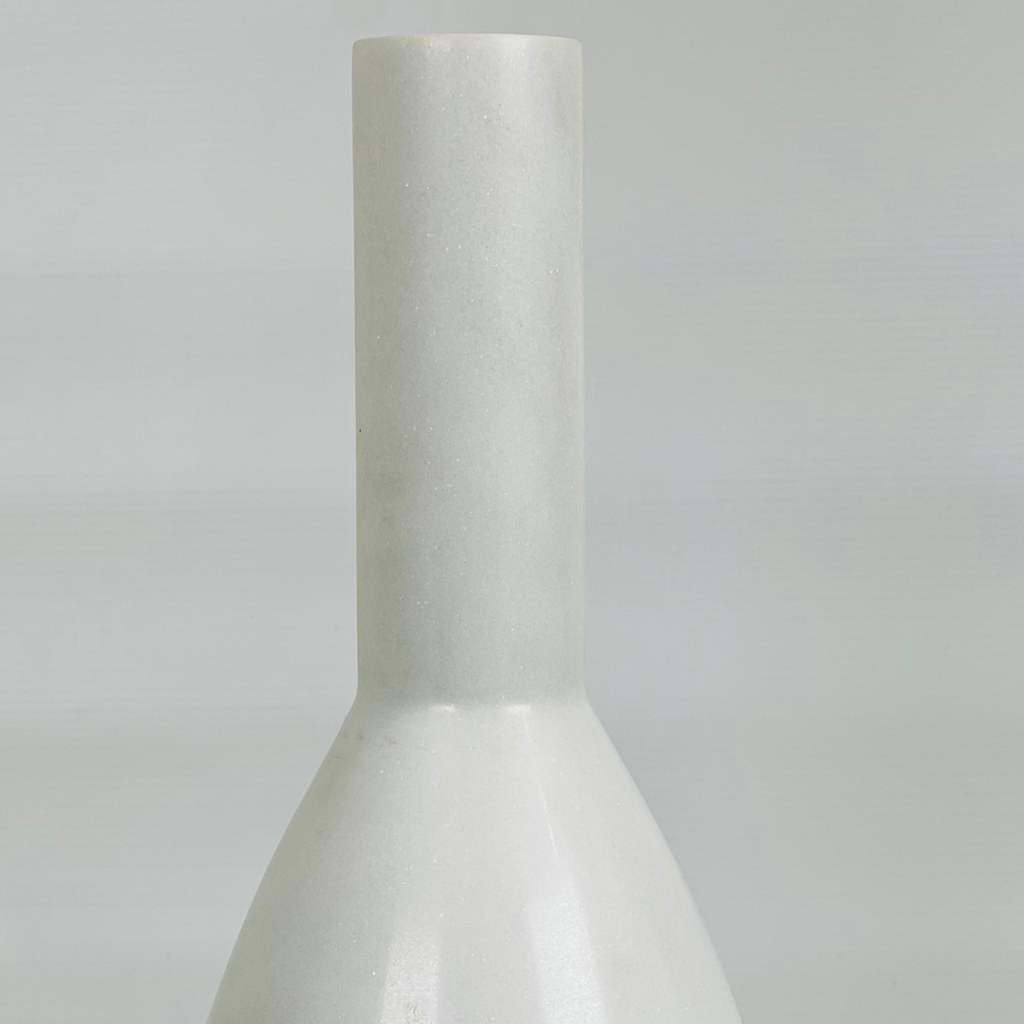 Bulged Long Neck White Marble Decor Bottle Candle Stand