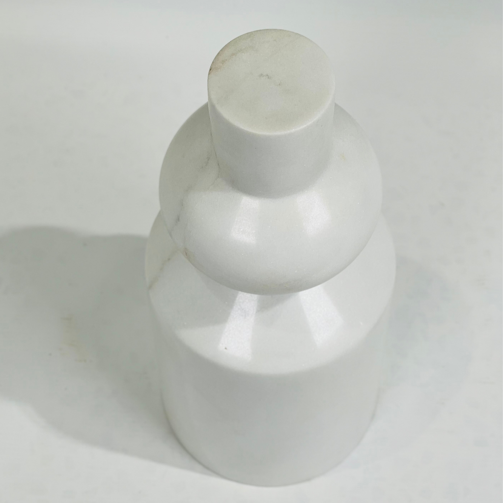 Bulged Short Neck White Marble Bottle Candle Stand