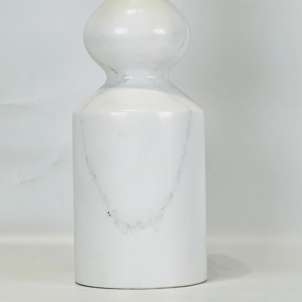 Bulged Short Neck White Marble Bottle Candle Stand