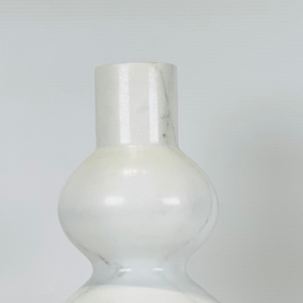 Bulged Short Neck White Marble Bottle Candle Stand