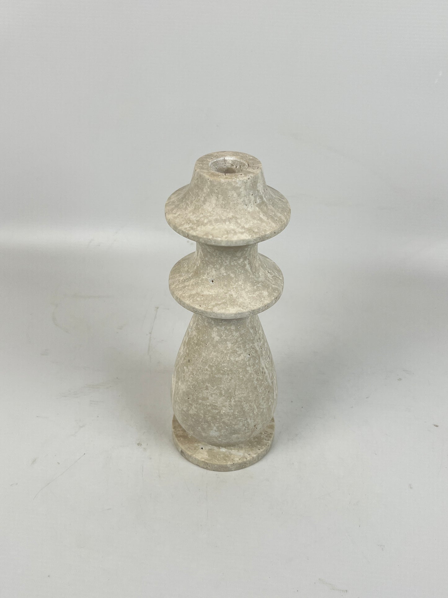 Ringed Bulb Candle Stand - Travertine