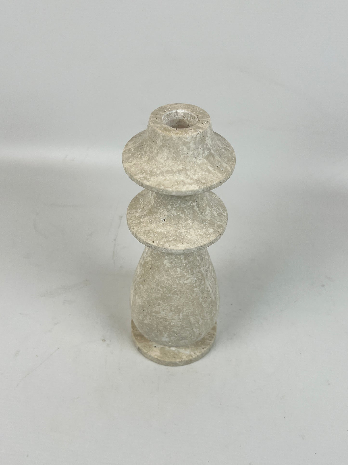 Ringed Bulb Candle Stand - Travertine