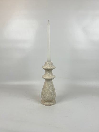 Ringed Bulb Candle Stand - Travertine