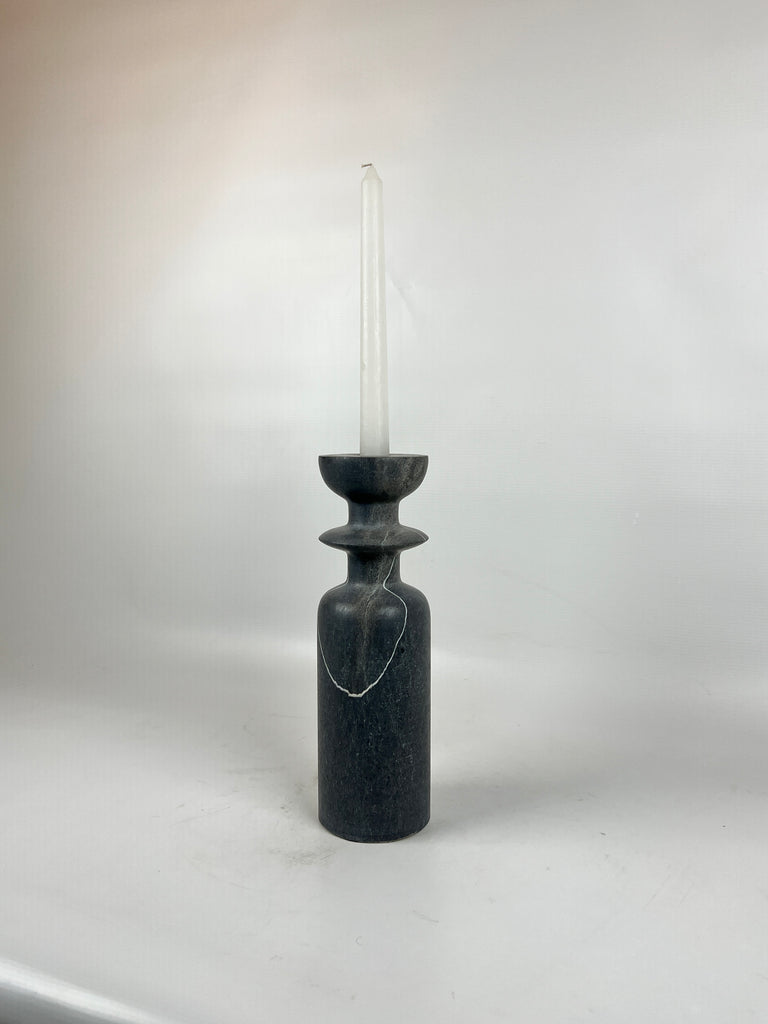 Ringed Bottle White Lined Marble Candle Stand