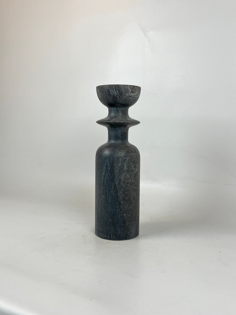 Ringed Bottle White Lined Marble Candle Stand