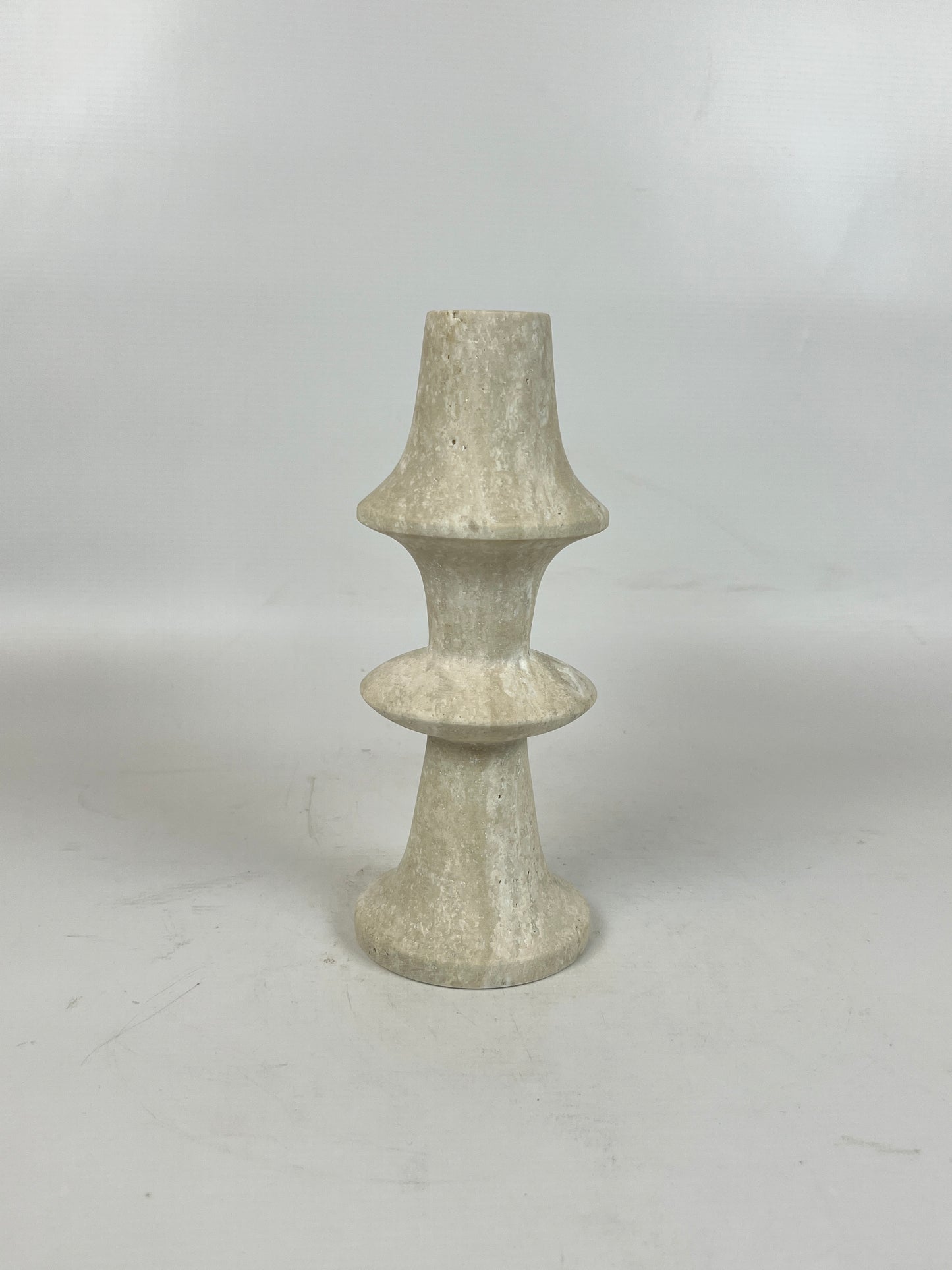 Ringed Mushrom Candle Stand - Travertine