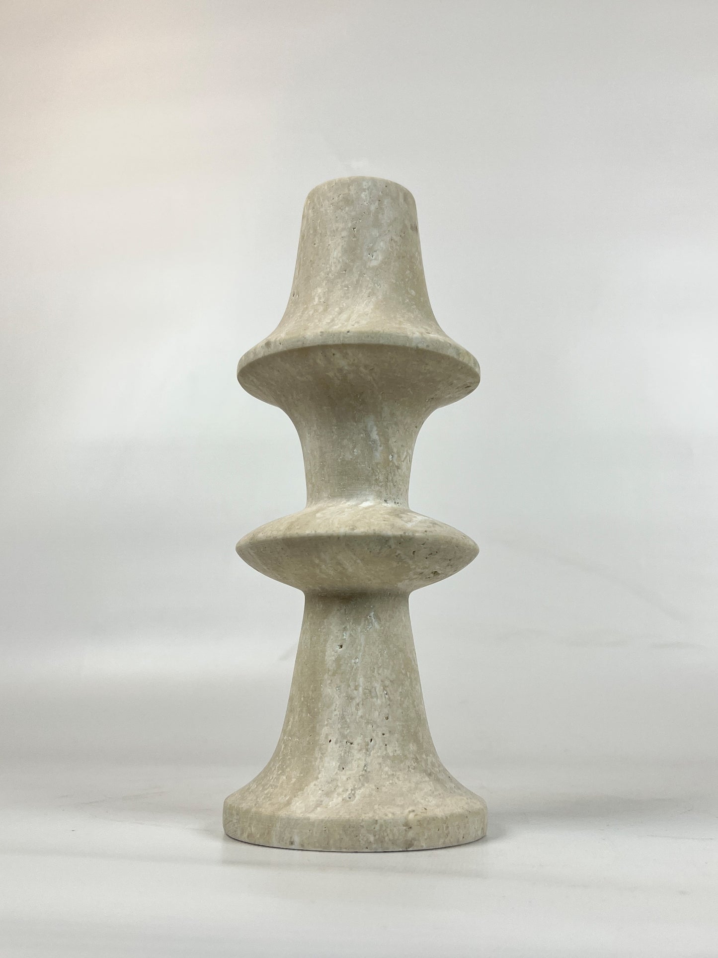 Ringed Mushrom Candle Stand - Travertine