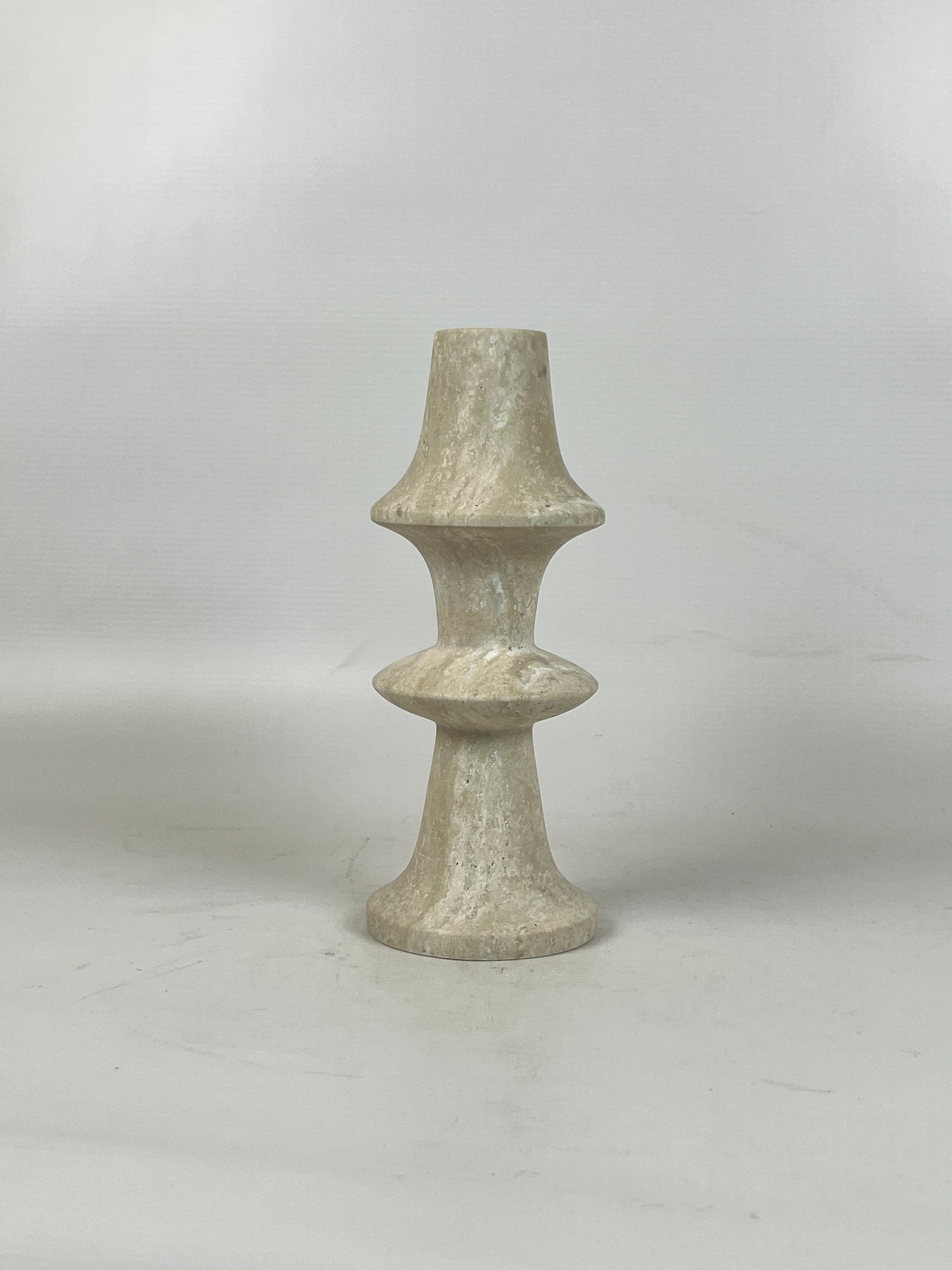 Ringed Mushrom Candle Stand - Travertine