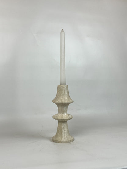 Ringed Mushrom Candle Stand - Travertine