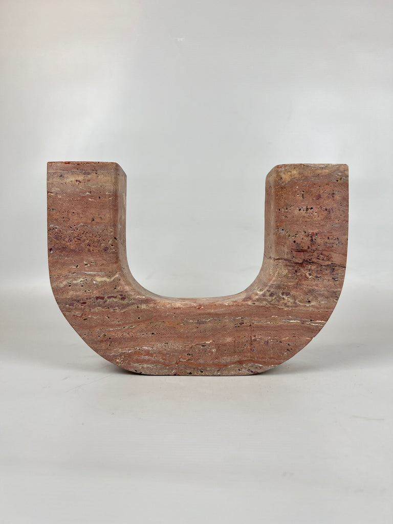 Double Headed Red Travertine Candle Stand