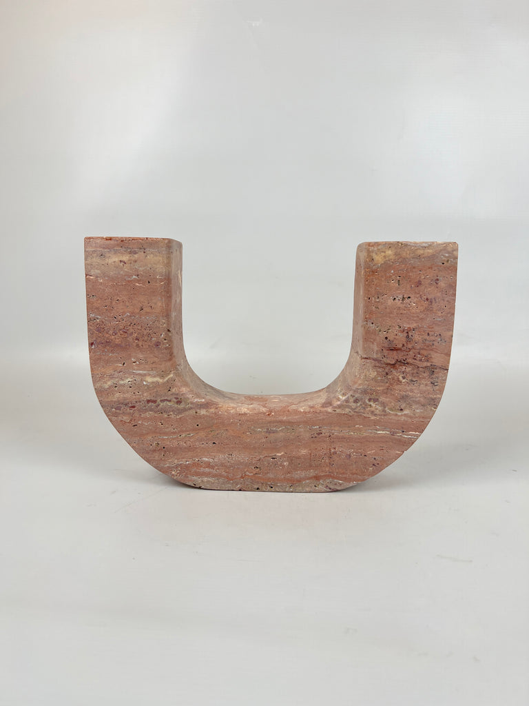 Double Headed Red Travertine Candle Stand