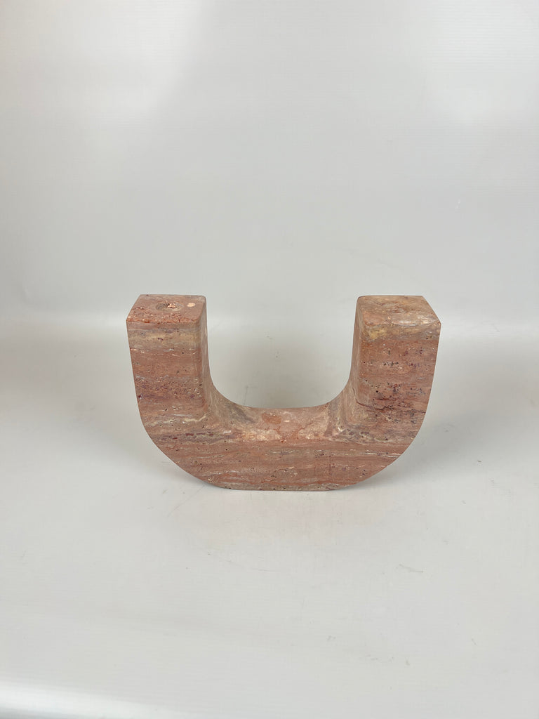 Double Headed Red Travertine Candle Stand