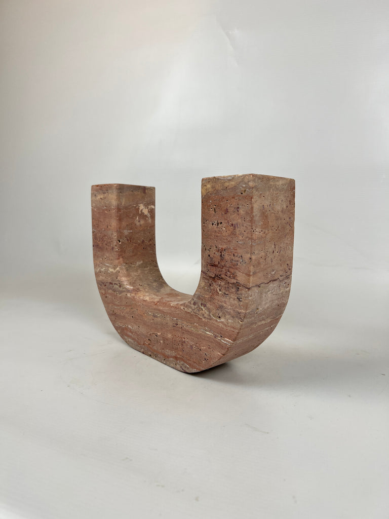 Double Headed Red Travertine Candle Stand