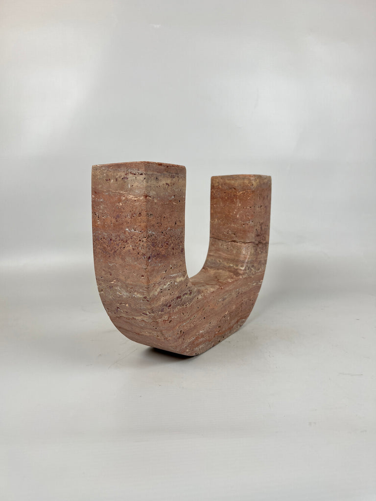 Double Headed Red Travertine Candle Stand