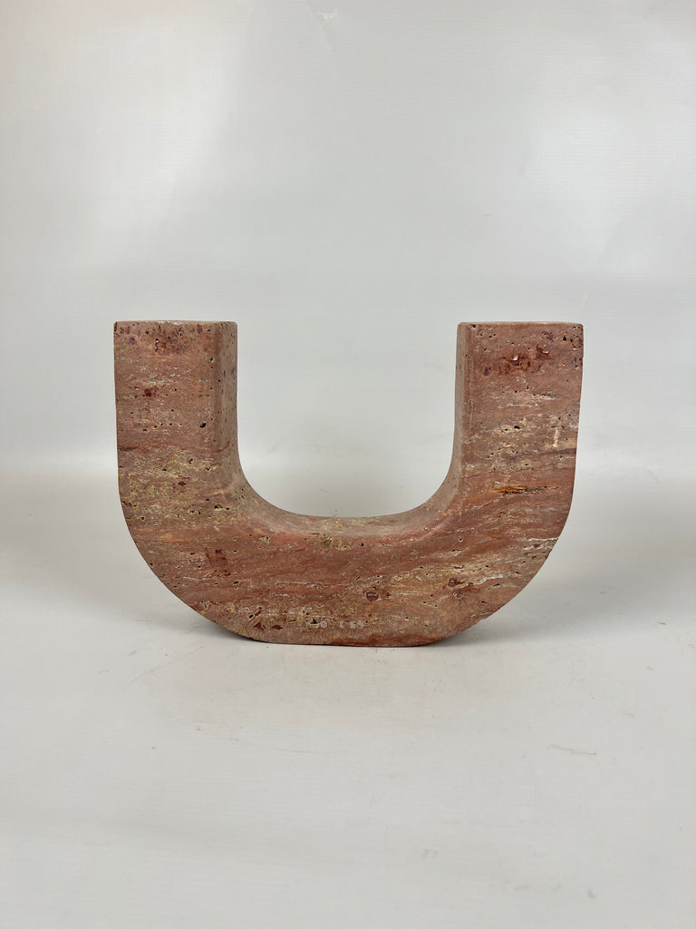 Double Headed Red Travertine Candle Stand