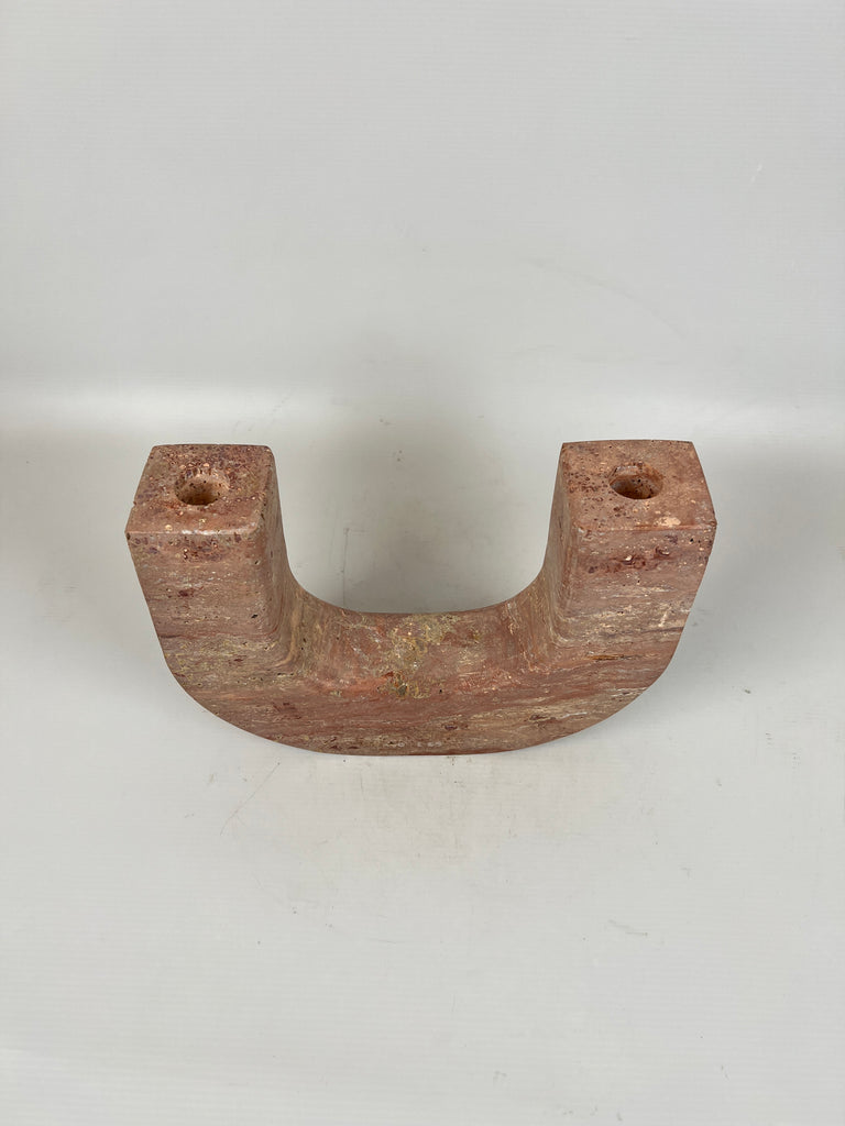 Double Headed Red Travertine Candle Stand