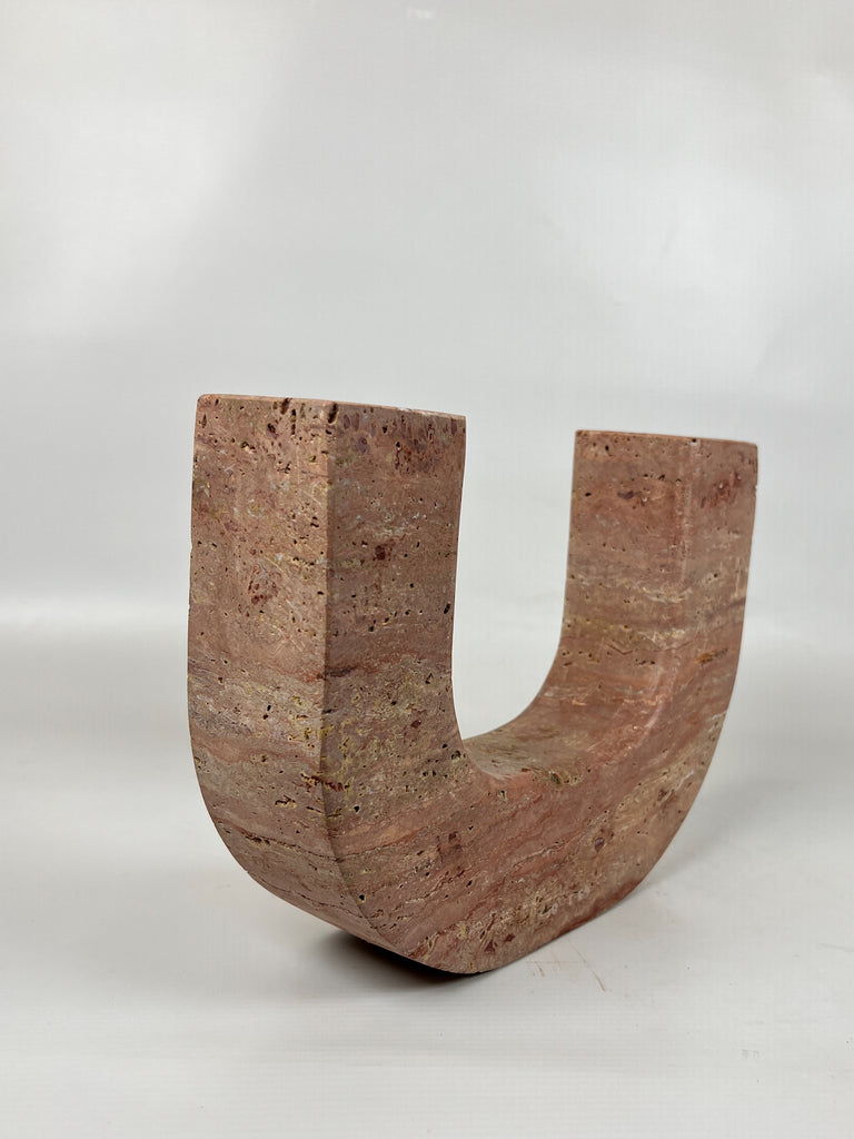 Double Headed Red Travertine Candle Stand