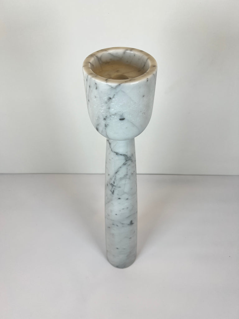 Cup Topped Grey Streaked Marble Candle Stand (Large)