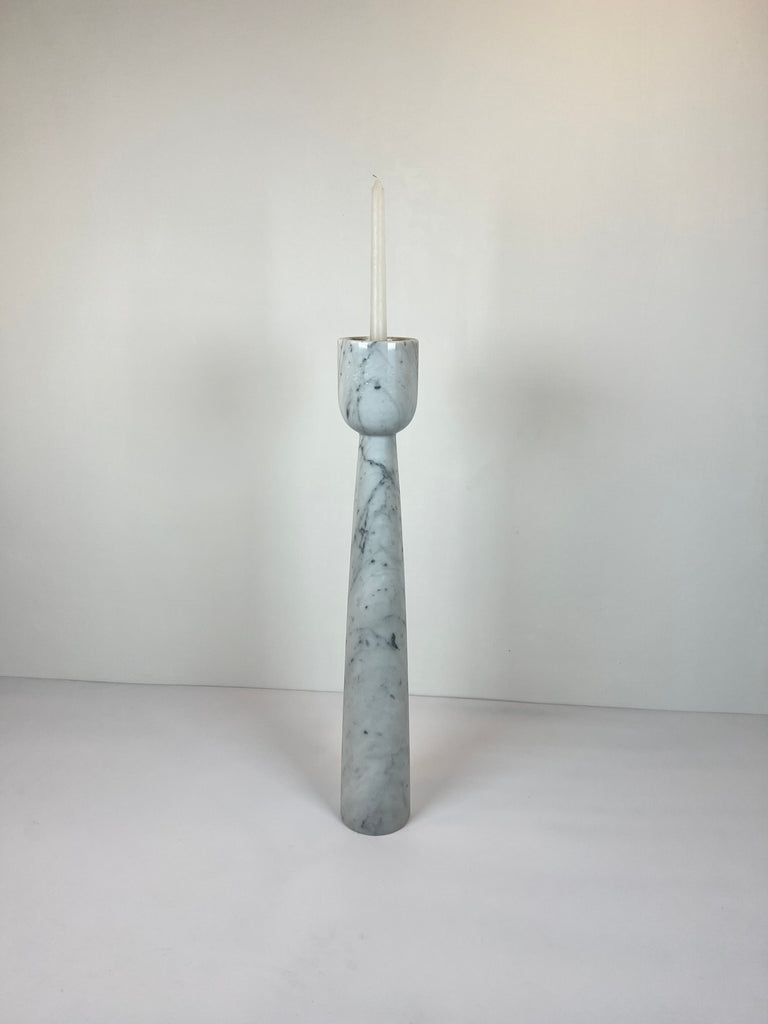 Cup Topped Grey Streaked Marble Candle Stand (Large)