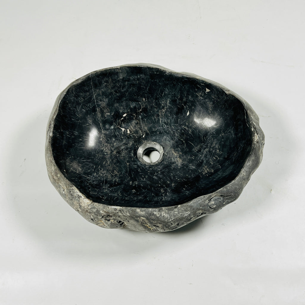 Deep Black Grazed River Stone Sink