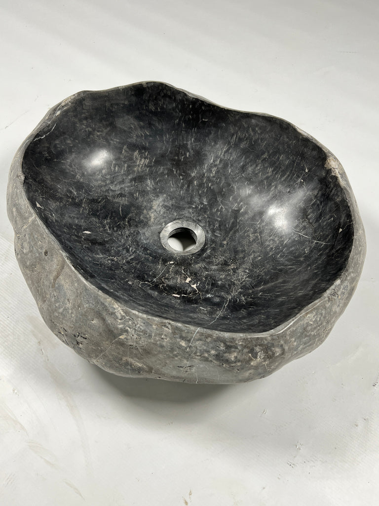 Deep Black Grazed River Stone Sink