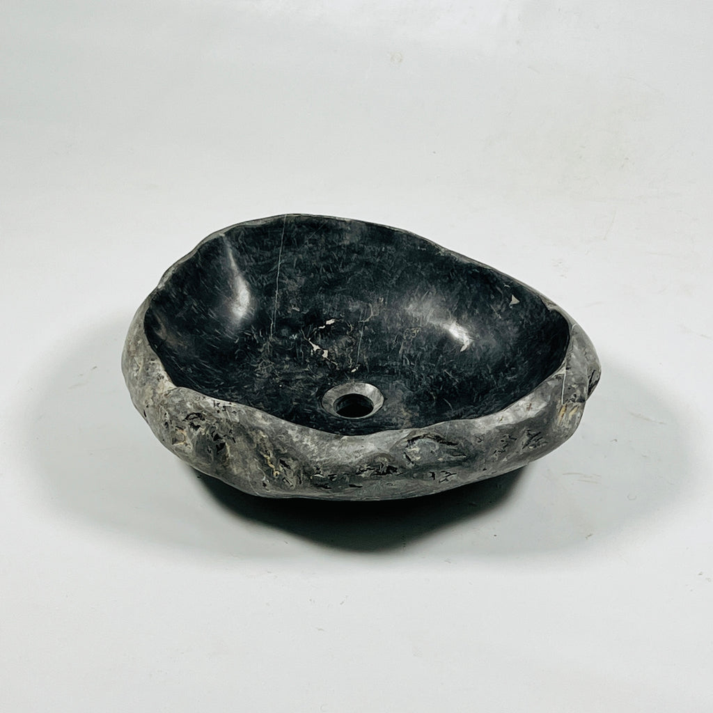 Deep Black Grazed River Stone Sink