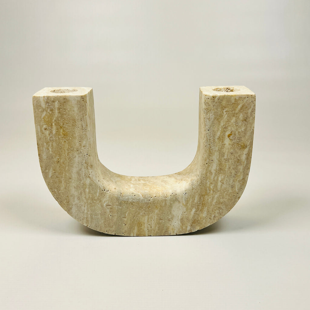 Double Headed Grazed Travertine Candle Stand