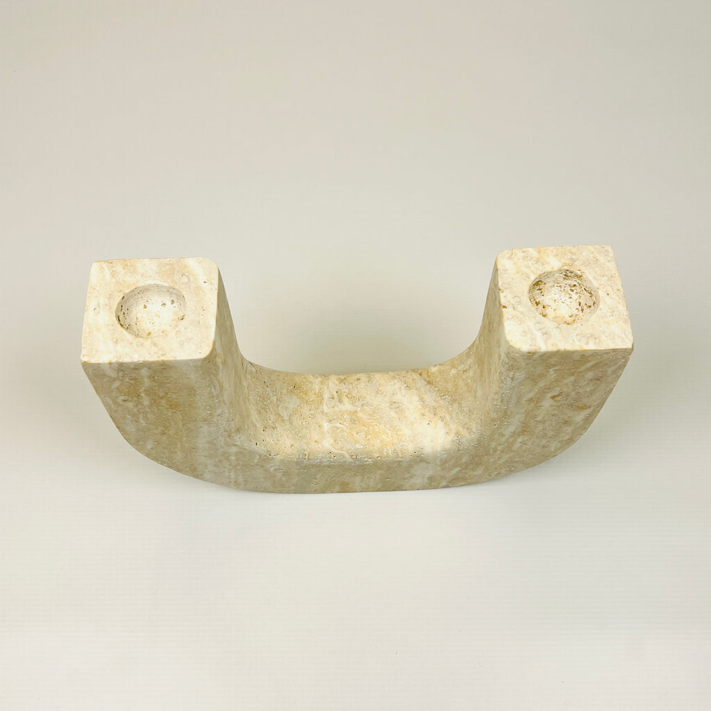 Double Headed Grazed Travertine Candle Stand