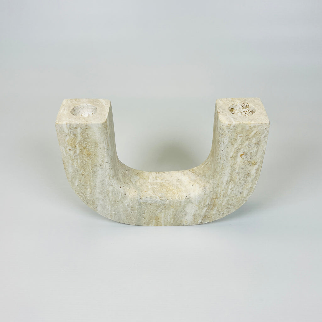 Double Headed Grazed Travertine Candle Stand