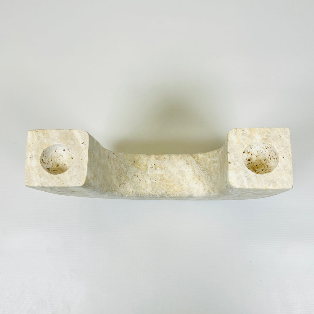 Double Headed Grazed Travertine Candle Stand