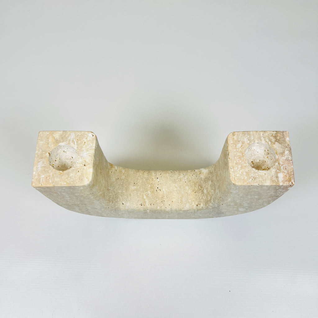 Double Headed Splotched Travertine Candle Stand