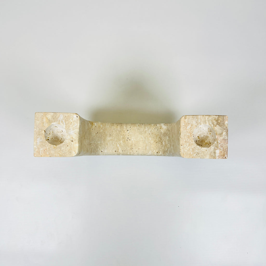 Double Headed Splotched Travertine Candle Stand