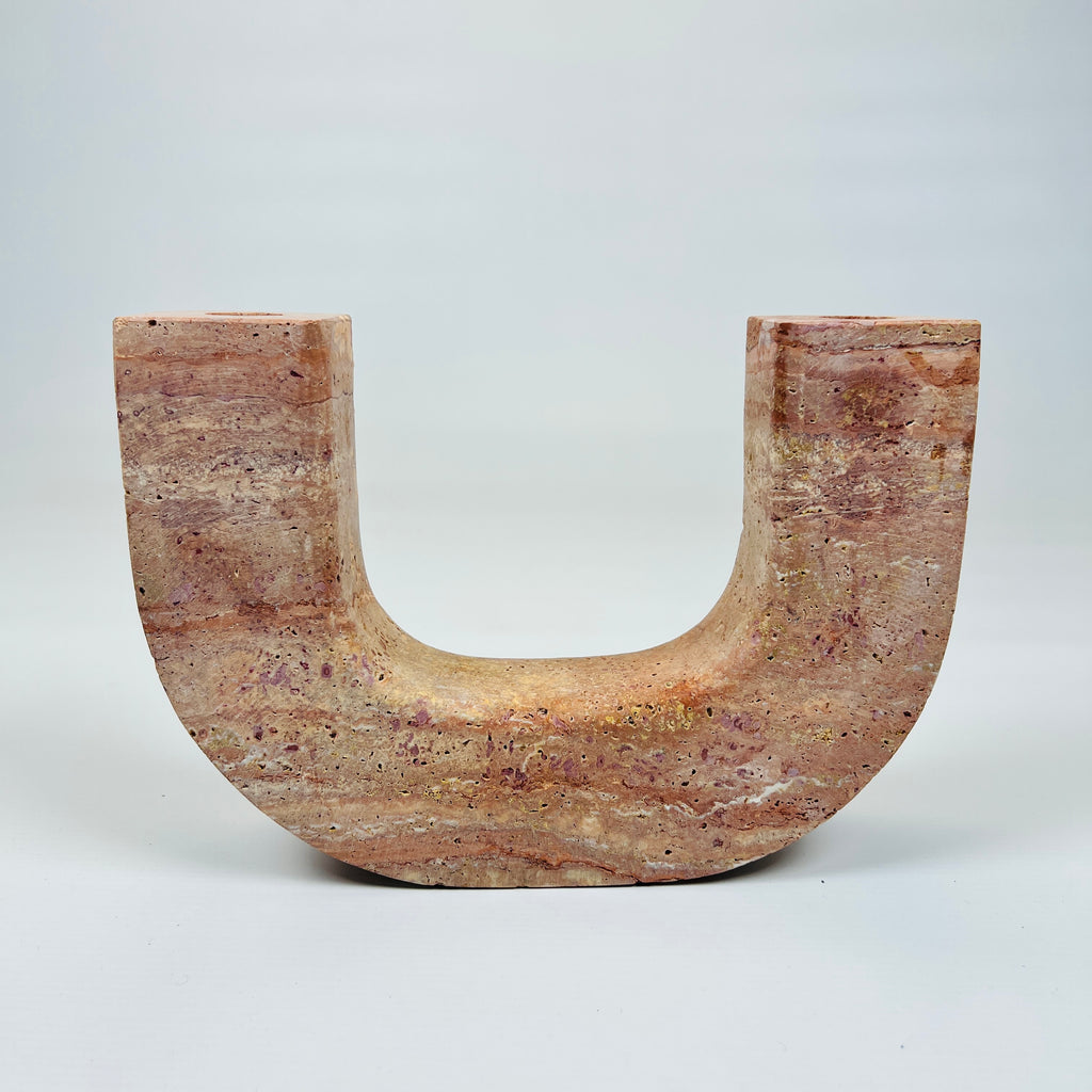 Double Headed Red Travertine Candle Stand