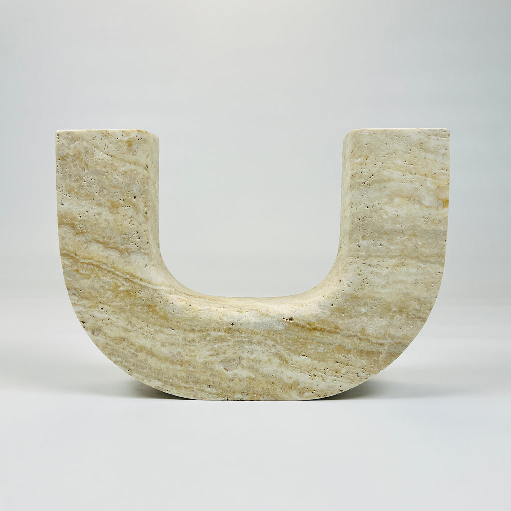 Double Headed Light Travertine Candle Stand