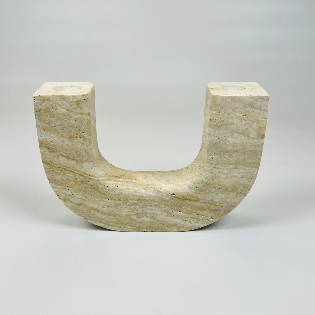 Double Headed Light Travertine Candle Stand