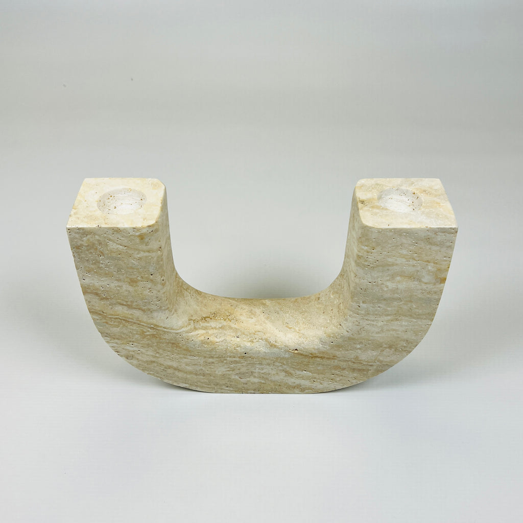 Double Headed Light Travertine Candle Stand