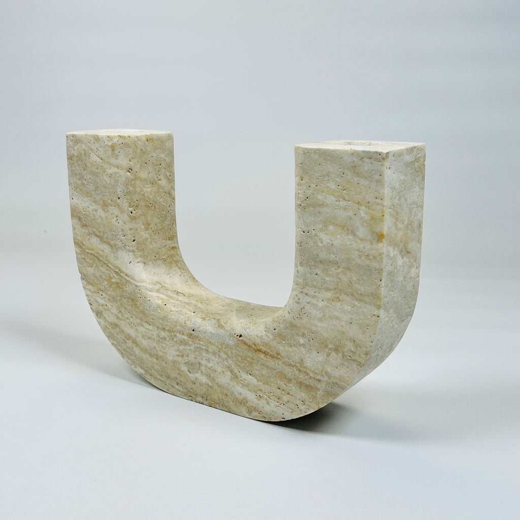 Double Headed Light Travertine Candle Stand